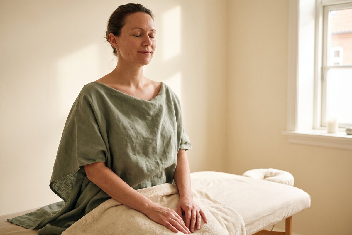 A client relaxed and relieved after a massage session